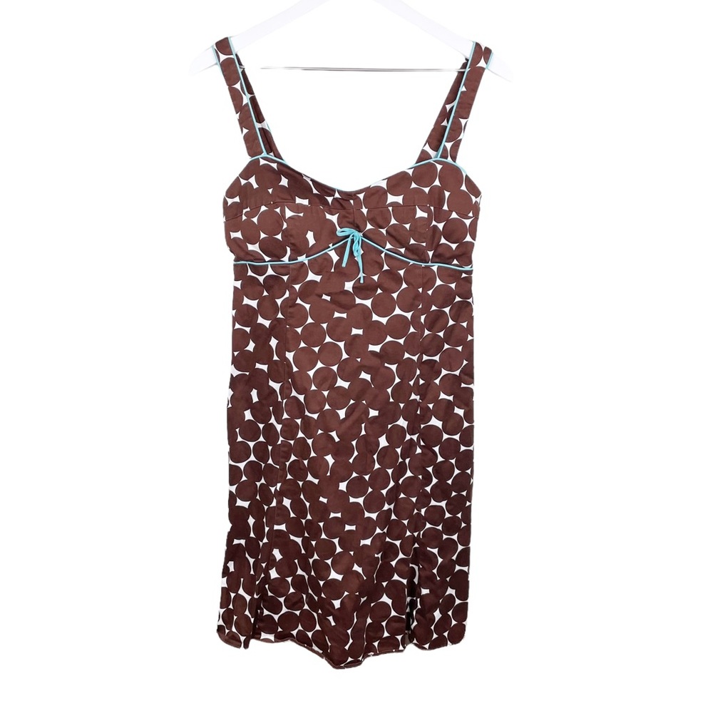 Vintage Y2K Madison Leigh Petite Brown & White Polka Dot Mini Dress Size 12P